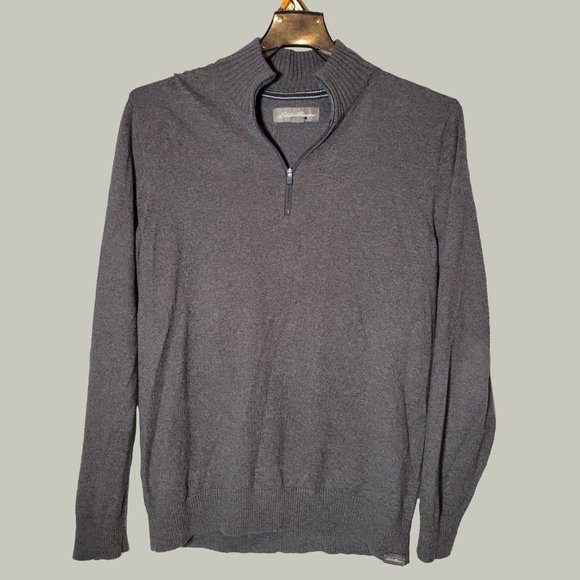 Eddie Bauer Mens Sweater  Pullover  Gray  1/4 Zip  Long Sleeve  Casual  Cotton - Picture 1 of 3